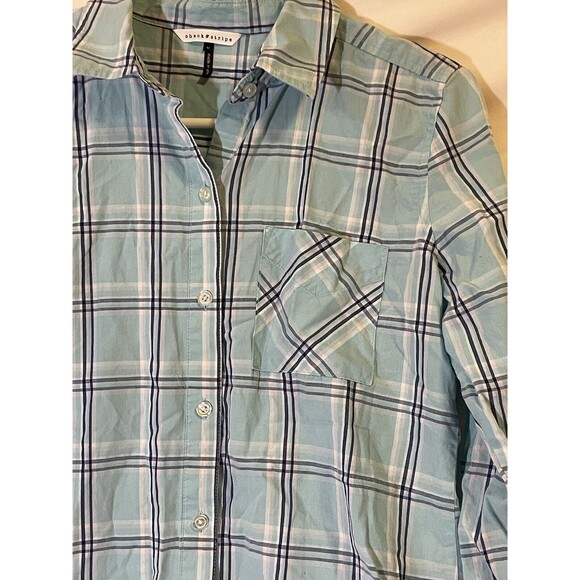 Check & Stripe Women’s Button Down Shirt Blue Plaid Medium Long Sleeve - Picture 2 of 6